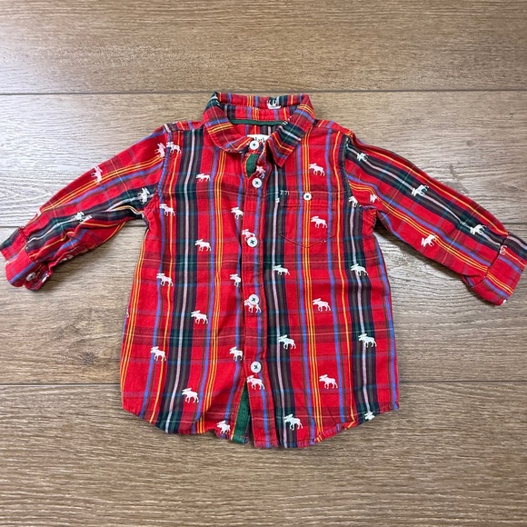 Hatley Baby Boy's Plaid Moose Button Down, 18-24 Months, Holiday, Winter - Picture 1 of 11
